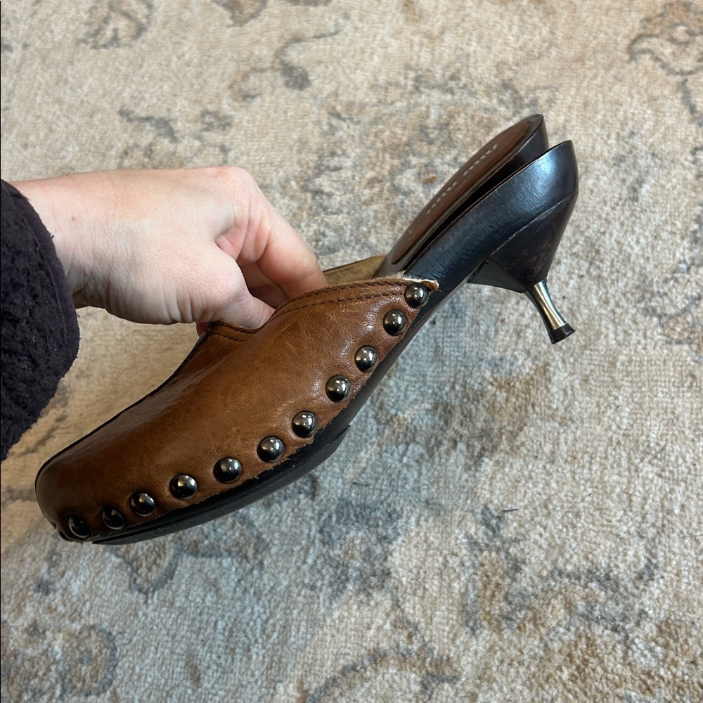 MIU MIU 1996 Brown Leather Fleece Lined Kitten Heel Clogs Size 5.5 - Picture 5 of 5